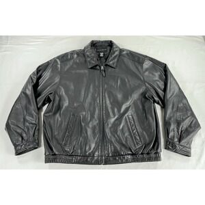Vintage Croft Barrow Black Leather Bomber‎ Jacket Mens 2XL Tall XXLT Lined 90s